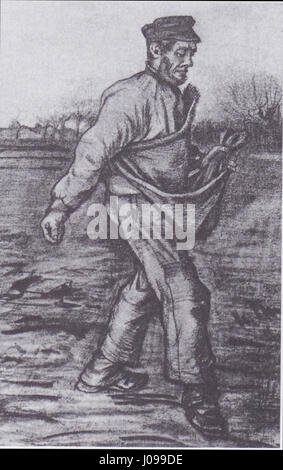 Le Semeur : Face droite, un dessin de Vincent van Gogh, un artiste post-impressionniste néerlandais, créé en décembre 1882. Banque D'Images