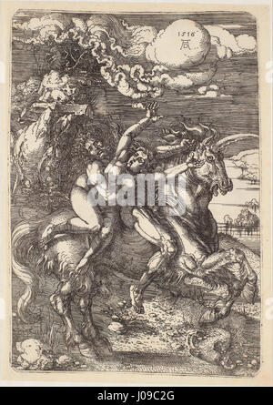 « Enlèvement de Proserpine sur une licorne » d'Albrecht Dürer dépeint la scène mythologique avec un accent sur le récit classique, le travail au trait détaillé et la signification symbolique. Banque D'Images