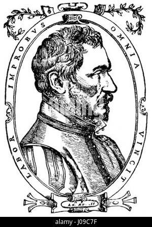 Ambroise Paré était un barbier-chirurgien français pionnier au XVIe siècle. Ses innovations en chirurgie, notamment dans le traitement des plaies et des amputations, ont révolutionné les pratiques médicales. Cette image date de 1573, montrant son influence sur les débuts de la médecine moderne. Banque D'Images