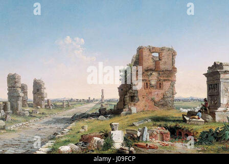 'Via Appia' de John Linton Chapman, peinte en 1867, représente l'ancienne voie romaine. La peinture à l'huile souligne l'importance historique de la voie Appienne en mettant l'accent sur l'architecture et le paysage romains. Banque D'Images