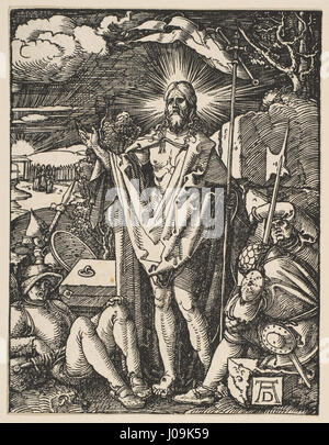 La résurrection de la série The Little passion d'Albrecht Dürer est une gravure sur bois représentant la résurrection du Christ. La pièce est l’une des œuvres religieuses renommées de Dürer, capturant le moment dramatique du Christ ressuscitant d’entre les morts avec une grande intensité et un grand détail. Banque D'Images