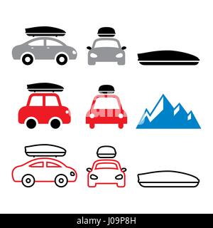 Coffre de toit voiture, barres de toit ou le transporteur vector icons set Illustration de Vecteur