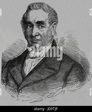 George Stephenson (1781-1848). Ingénieur civil anglais. Pères de chemins de fer. La gravure, Nuestro Siglo, 1833. Banque D'Images