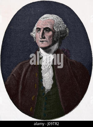 George Washington (1732-1731). Pmeirère Président des Etats-Unis. Gravure, 1883.Gravure, Nuestro Siglo, 1883. Banque D'Images