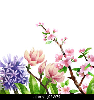 Grand ensemble d'éléments botaniques à l'aquarelle. Beaux éléments de botanique isolé sur fond blanc. Plantes et fleurs à la main pour votre conception. Banque D'Images