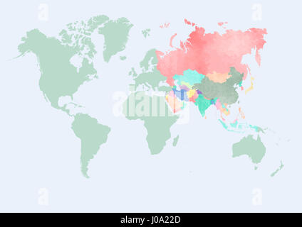 Carte du monde avec les pays de l'Asie Banque D'Images