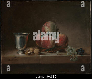 Jean-Siméon Chardin (Français - Nature morte avec des pêches, un gobelet d'argent, raisins, et noix - Banque D'Images