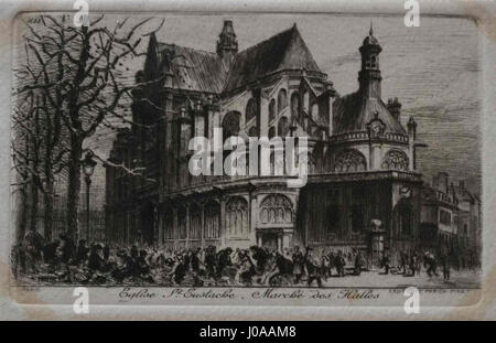 Cette photographie montre l’Église Saint-Eustache à Paris, située près du marché des Halles, capturant une vue historique de la région en basse définition. Banque D'Images