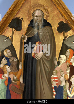 « S. Antonio abate » de Puccio di Simone est une peinture de tempera sur bois, créée à Fabriano, en Italie. L’œuvre se concentre sur l’Abbé Saint Antoine, une figure religieuse importante. Le détail capturé dans cette peinture reflète le style gothique italien du XIVe siècle. Banque D'Images