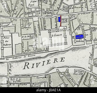 Cet extrait de la carte de Nicolas de fer, basée sur les travaux de Jouvin de 1676, illustre une partie de la géographie européenne du XVIIe siècle. La carte fournit des informations précieuses sur le style cartographique de l'époque, mettant en évidence des lieux et des points de repère détaillés en Europe. Banque D'Images