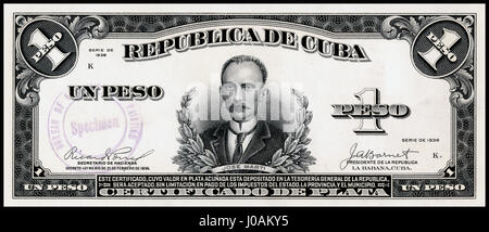 US-BEP-República de Cuba (la preuve certifiée) une d'argent peso, 1936 (CUB-69b) Banque D'Images