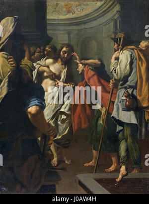 La peinture d'Alessandro Rosi 'Incredulità di San Tommaso' (le doute de Thomas) représente le moment du Nouveau Testament où l'apôtre Thomas doute de la résurrection de Jésus. L'œuvre est remarquable pour sa représentation dramatique de la foi et du scepticisme, capturant l'intensité émotionnelle de la scène. Banque D'Images