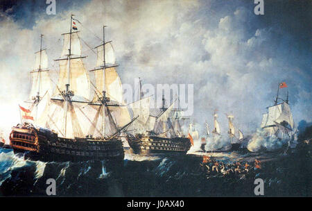 Rescate del navío de línea Santisima Trinidad por el navío Infante Don Pelayo en el combate del Cabo de San Vicente en 1797 Banque D'Images