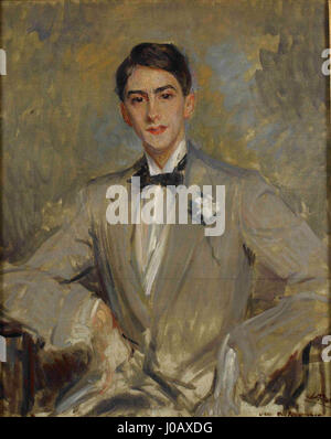 Le portrait de Jean Cocteau réalisé par Jacques-Émile Blanche capture la personnalité et le style de l'artiste français emblématique. L'habileté de Blanche à dépeindre la ressemblance de Cocteau est mise en évidence dans les coups de pinceau expressifs et la palette de couleurs subtiles de l'œuvre. Banque D'Images