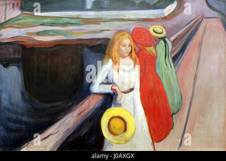 Les Filles sur le pont, une peinture d'Edvard Munch, un artiste norvégien, dans une photographie de 1901. Banque D'Images