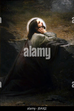 Kristus na hore Olivetsk‚ (Christ sur le Mont des oliviers) d’Emanuel Krescenc Liska de 1886 représente la scène biblique de la prière du Christ dans le jardin de Gethsémani, exprimant la profondeur émotionnelle et l’intensité spirituelle du moment. Banque D'Images