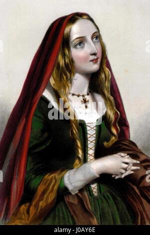 Élisabeth Woodville était la reine consort d'Édouard IV d'Angleterre, surtout connue pour sa beauté et son rôle central dans les guerres des deux-Roses. Son image dans l'art reflète à la fois son statut royal et le paysage politique tumultueux de l'époque. Banque D'Images