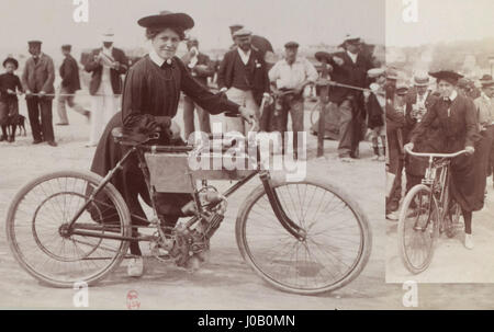 Mme Jolivet, première recordwoman de vitesse en sports mécaniques, au kilomètre de Deauville 1902, le 26 août (sur Pécourt 1C2BD ch 30 kg). Banque D'Images