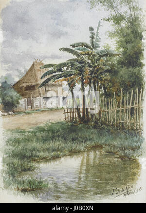 Fabián de la Rosa - paysage avec Philippine Nipa hut (1905) Banque D'Images