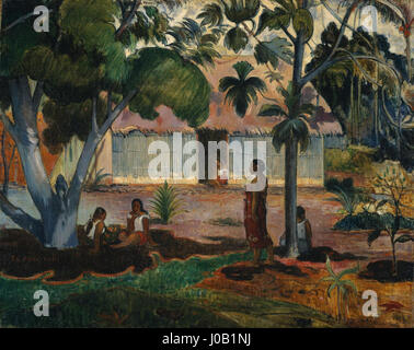 'Der große Baum' (le grand arbre) de Paul Gauguin, peint en 1891, capture la beauté d'un grand arbre dans un paysage tropical. L'œuvre reflète la fascination de Gauguin pour la nature et son utilisation éclatante de la couleur, mettant en valeur son style post-impressionniste unique. Banque D'Images