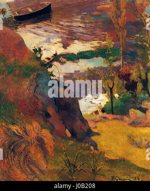 L’œuvre de Paul Gauguin, « Pêcheur et baigneurs sur l’Aven », réalisée en 1888, dépeint une scène vibrante au bord de l’Aven, mettant en scène des pêcheurs et des baigneurs. La peinture est un exemple du style post-impressionniste de Gauguin, capturant les interactions dynamiques entre les figures et l’environnement naturel. Banque D'Images