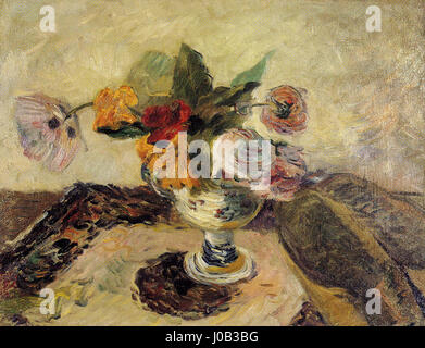 Le tableau « bouquet de fleurs d’été et sabots » de Paul Gauguin, sorti en 1886, présente un bouquet de fleurs d’été aux côtés d’une paire de sabots en bois (sabots). La nature morte reflète l’intérêt de Gauguin pour la vie quotidienne et rurale de la France, avec des couleurs vibrantes et un brossage audacieux caractéristique de son style. Banque D'Images