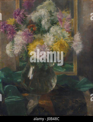 « Tihozitje z krizantemami I » d’Ivana Kobilca est une peinture de nature morte représentant des chrysanthèmes dans un cadre serein. Kobilca était connue pour son souci du détail et sa représentation réaliste des fleurs et des objets du quotidien. Banque D'Images