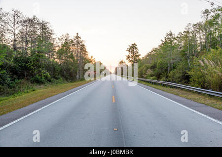 Tamiami Trail scenic highway US 41 voir au coucher du soleil. Florida, United States Banque D'Images