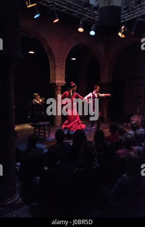 La nuit, un spectacle de Flamenco est effectué à la Museo del baile flamenco dans la vieille ville de Séville, Espagne. Le Museo del baile flamenco propose visite Banque D'Images