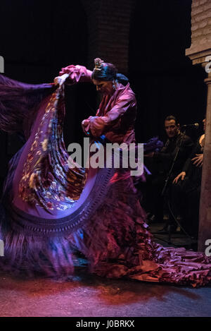 La nuit, un spectacle de Flamenco est effectué à la Museo del baile flamenco dans la vieille ville de Séville, Espagne. Le Museo del baile flamenco propose visite Banque D'Images