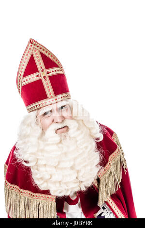 Sinterklaas portrait.old vintage look. isolé sur fond blanc. Caractère néerlandais de Saint Nicolas Banque D'Images