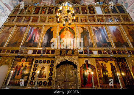 Iconostase l'intérieur de la cathédrale de l'Assomption, le Kremlin, UNESCO World Heritage Site, Moscou, Russie Banque D'Images