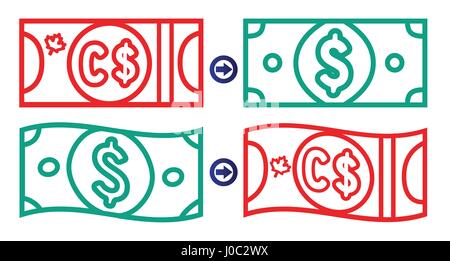 De change du dollar canadien et américain avec des billets de banque Illustration de Vecteur