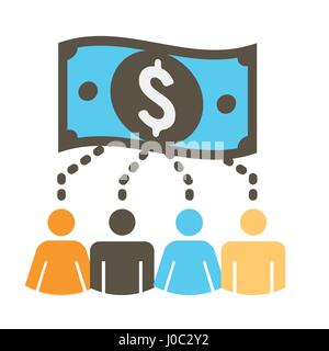 Les gens qui travaillent ensemble pour financer différentes idées en ligne avec l'icône d'argent Illustration de Vecteur