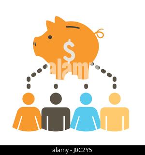 Les gens qui travaillent ensemble pour financer différentes idées en ligne avec l'icône d'argent Illustration de Vecteur