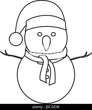 Contour de monochrome avec snowman christmas hat and scarf Illustration de Vecteur