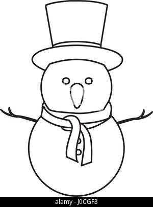 Contour de bonhomme monochrome avec top hat and scarf Illustration de Vecteur