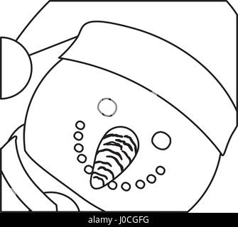 Contour de visage bonhomme monochrome avec noël bonnet et écharpe Illustration de Vecteur