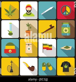 Rasta icons set, style plat Illustration de Vecteur