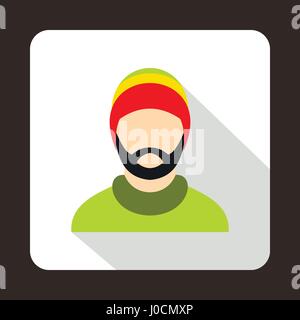 Homme portant chapeau rasta, icône de style plat Illustration de Vecteur