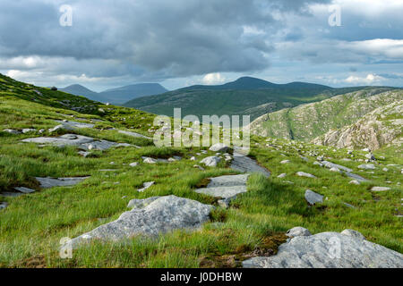 Aghla Beg, Muckish et Dooish provenant de l'est de la crête, Crockfadda, comté de Donegal, Irlande Banque D'Images