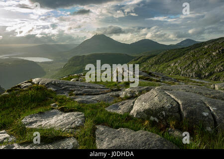 Lough Nacung East, Dunlewy Lough, Errigal, Mackoght Aghla et plus au cours de la Glen empoisonnés, de Crockfadda,, comté de Donegal, Irlande Banque D'Images