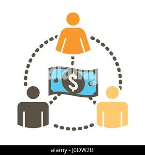 Les gens qui travaillent ensemble pour financer différentes idées en ligne avec l'icône d'argent Illustration de Vecteur