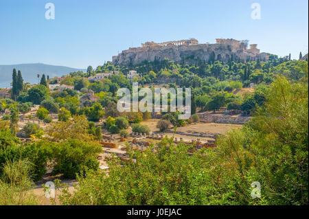 Partie centrale d'Athènes sont occupés par des sites archéologiques, tels que le Parthénon et d'autres au pied d'elle, Grèce Banque D'Images