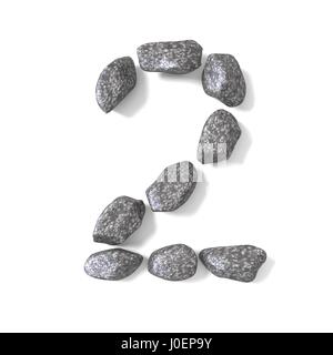 Font faites de roches numéro deux 2 3D render illustration isolé sur fond blanc Banque D'Images