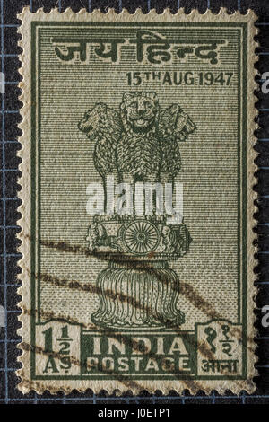 Jai Hind , timbre-poste , 1.5 anna , 15 août 1947 , Inde , Asie Banque D'Images