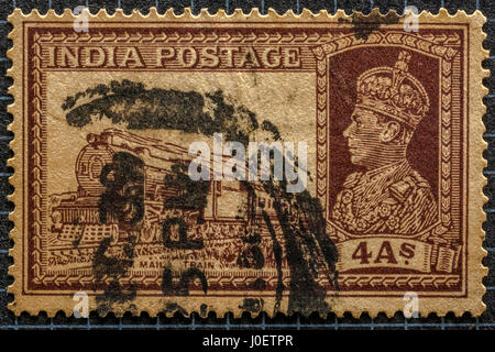 Old vintage Transport train postal 4 Annas, des timbres, de l'Inde, l'Asie Banque D'Images