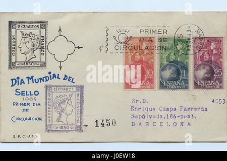 Enveloppe premier jour de timbres de l'Espagne 1964 Banque D'Images
