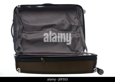 Une grosse valise ouvrir isolé sur fond blanc Banque D'Images