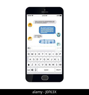 Noir brillant avec dialogue smartphone sms, isolated on white Illustration de Vecteur